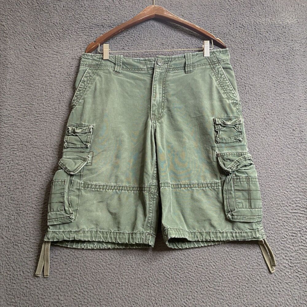 Vintage Y2K Aeropostale A87 Utility Cargo Short 32x12 Green Military Paratrooper